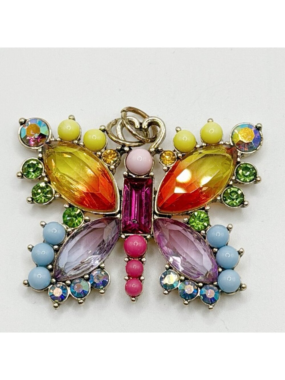 Unmarked Betsey Johnson Love Fest Butterfly Pendant Multicolored Crystals 1.75”